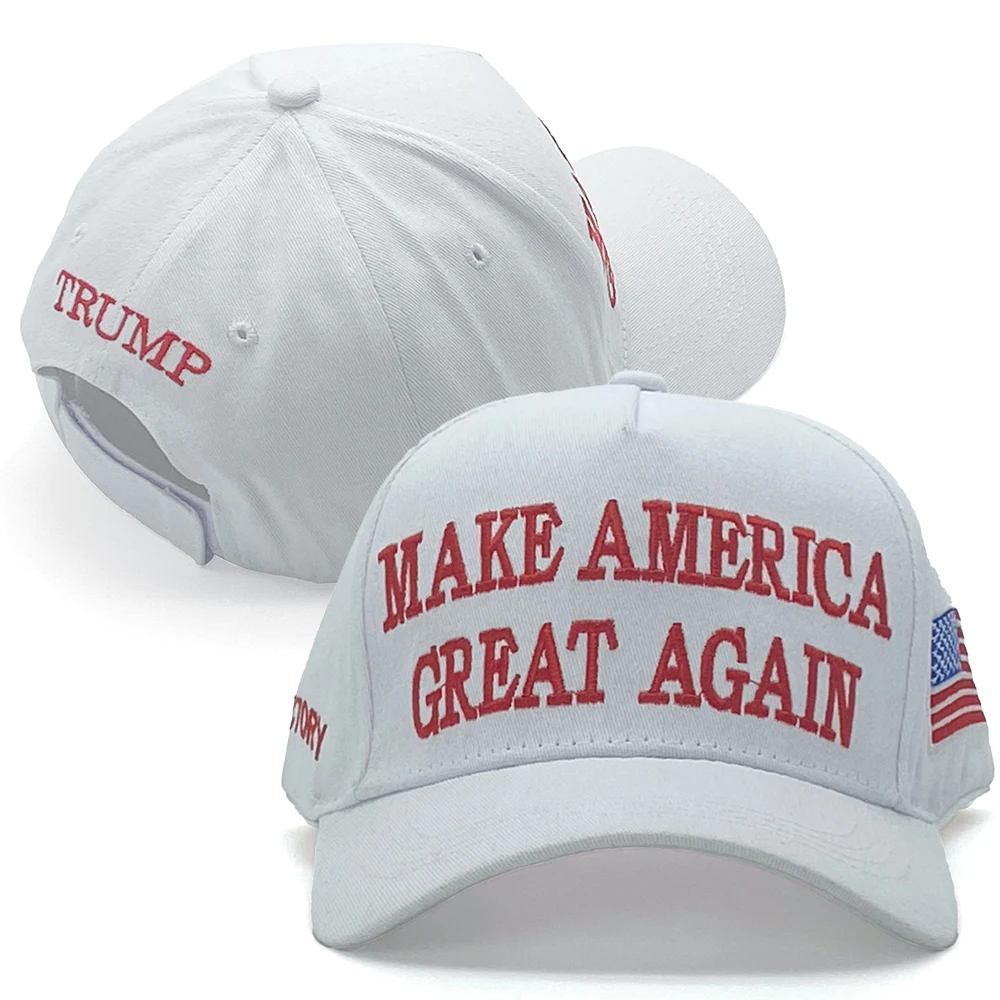 Patriotic Fans Unisex Trump Victory Design Make America Great Again Embroidered Baseball Cap White USA Flag MAGA Adjustable Hat