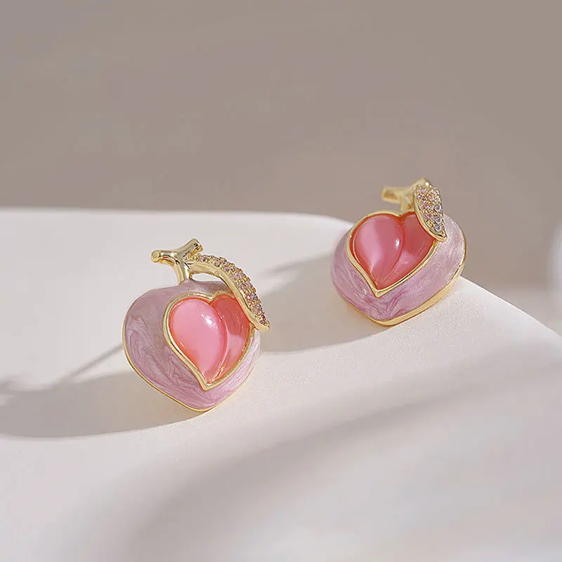 Sexy Pink Color Peaches Earrings Jewelry For Girls Women Daily Party Accessory Cute Enamel Earring Gift Valentine's Day Gift