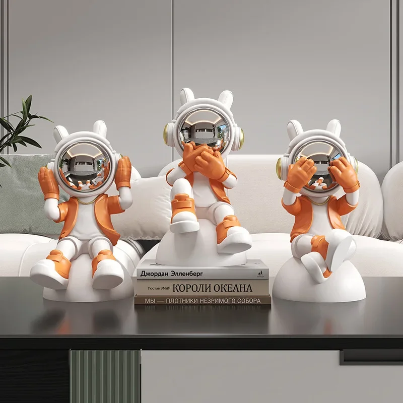 Boy Gift Creative Astronaut Space Man Sculpture Bookend Desk Decor Ornament Home Living Room Blue Wine Cabinet Office Decoration