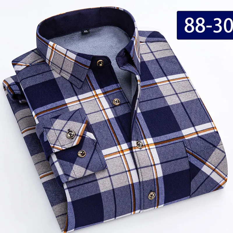 7XL 8XL thickened Autumn and winter men\'s shirt Long sleeve warm non-ironing slim fashion business casual plaid