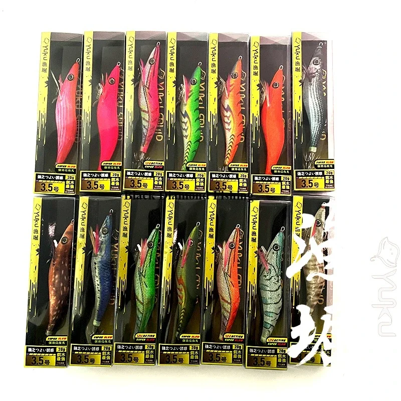 يوكو 1.8 2.2 2.5 3.0 3.5 تسليط الضوء على الروبيان الخشبي EGI JIG طعم الحبار إغراء الحبار لينة الحرير الطعم خطاف الصيد الخشبي تايوان