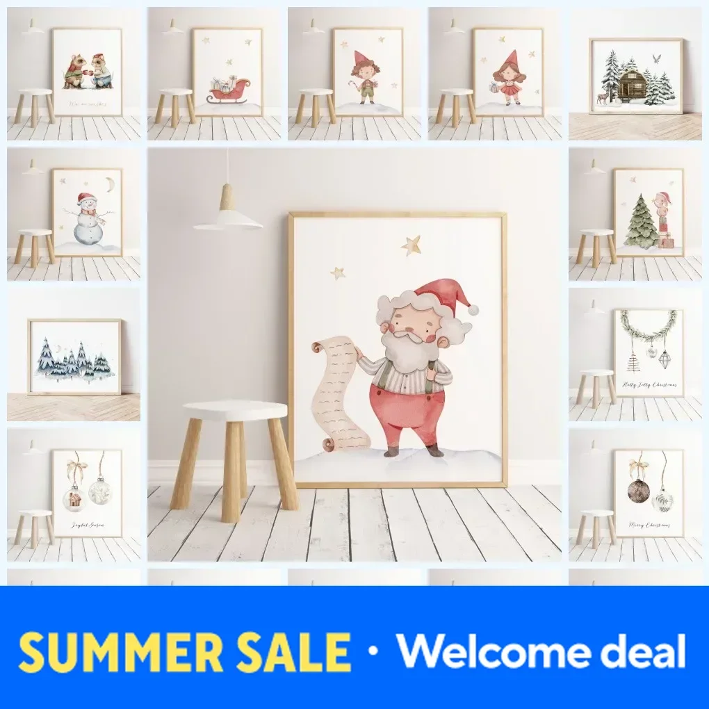 

2026 1pc frameless Festive Christmas Art Poster Santa Claus Elk Christmas Tree Squirrel Diamond Print Painting Wall Bedroom fo