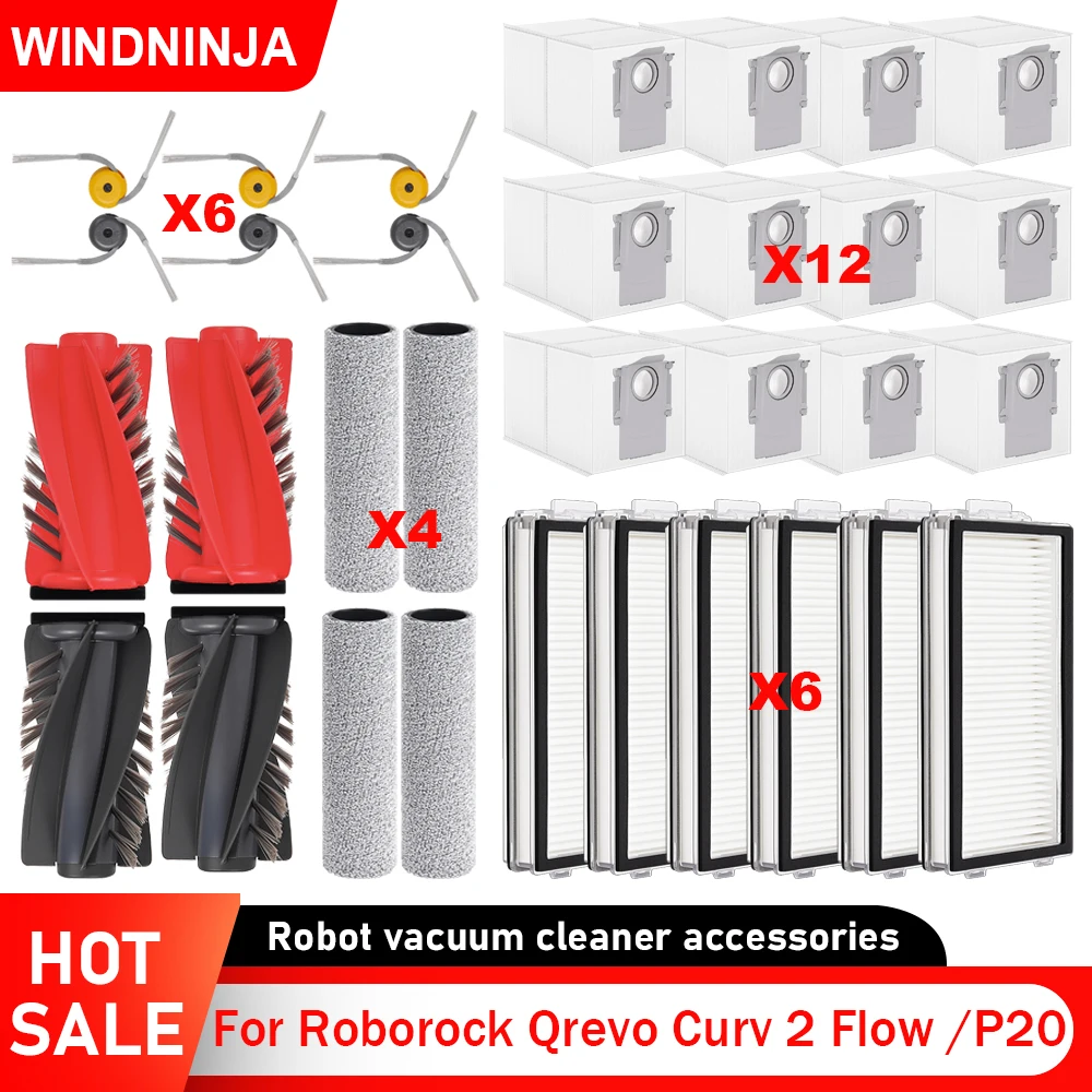 Für Roborock Qrevo Curv 2 Flow Hauptbürste, Seitenbürste, Wischmopps, Staubbeutel, HEPA-Filter, P20 Laufwasser-Staubsauger Zubehörteile