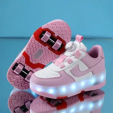 Kid Led Sneakers Usb Opladen Lichtgevende Schoenen Outdoor Sport Rolschaatsen Kinderen Twee Wielen Jongens Meisjes Casual Schoenen Gloeien