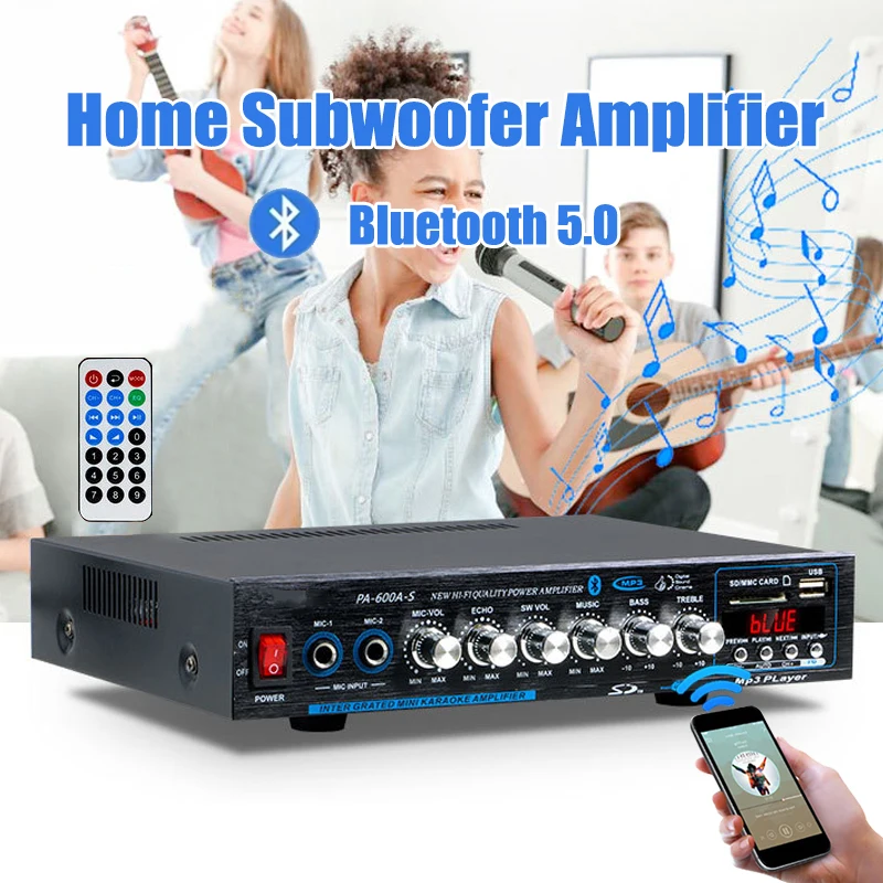 High Power Professional Hifi Bluetooth Amplifier 4.1 Channel Surround Sound FM USB Remote Control 800W Home Car Amplifier Stereo