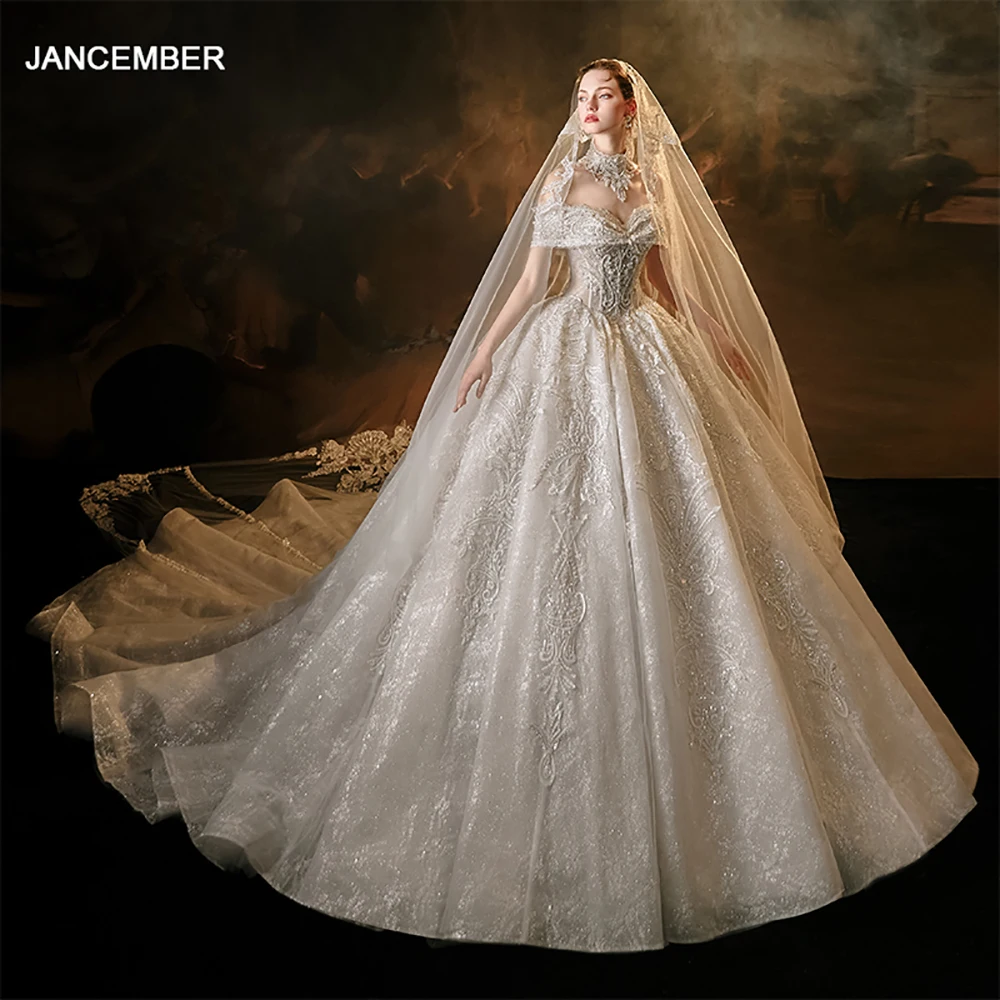 Jancember Princess Surprise Price Wedding Dress 2024 Sequins Sweetheart Short Sleeves Lace Up Beading Vestidos De Novia LSMX024