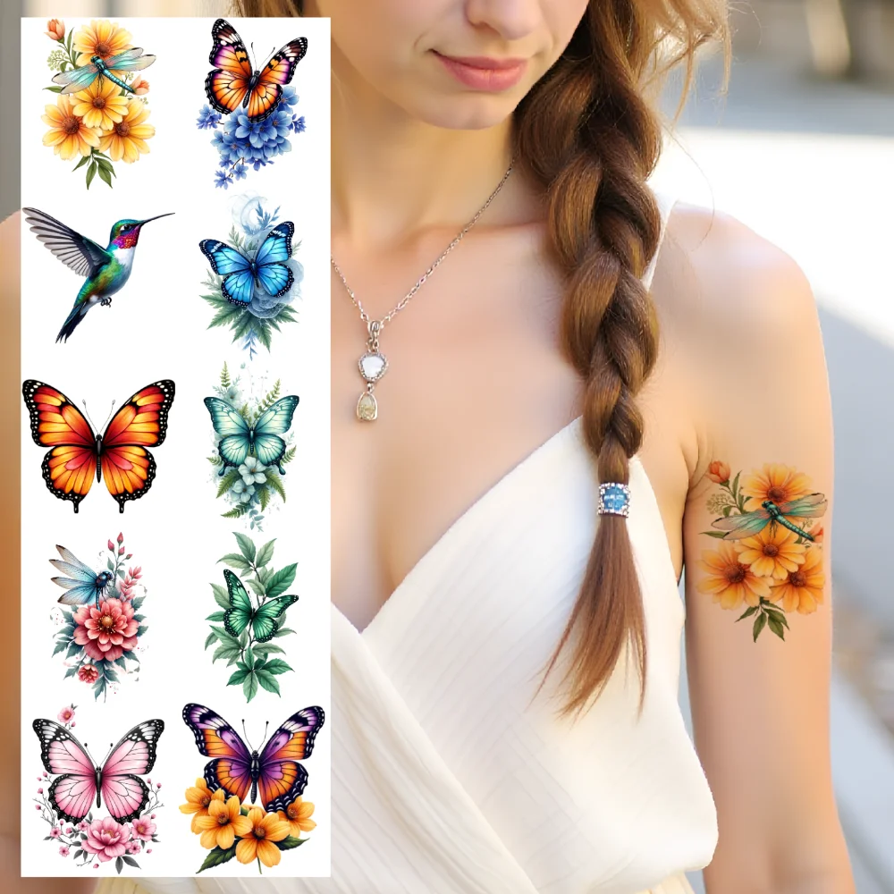 

28pcs Temporary Tattoo Colorful Orange Butterfly Pink Butterfly Purple Butterfly For Adult Back Male