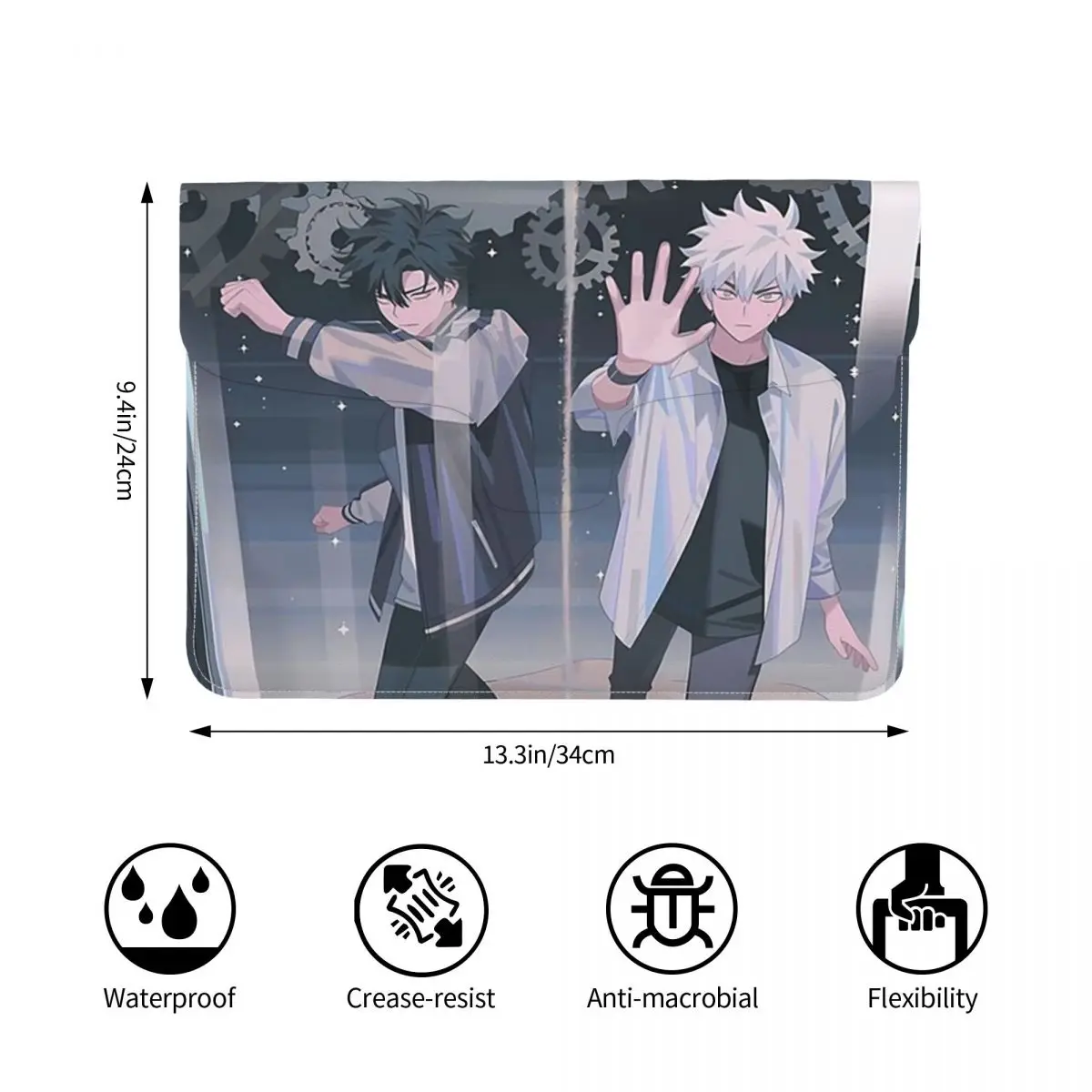 Link Click Anime PU Leather Horizontal Laptop Sleeve Shockproof Soft Lining Notebook Case 13 Inch