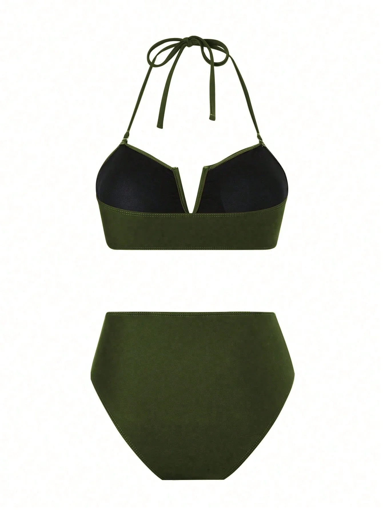 

Однотонный комплект бикини с завязками на шее и сетчатым макси-платьем для пляжного отдыха