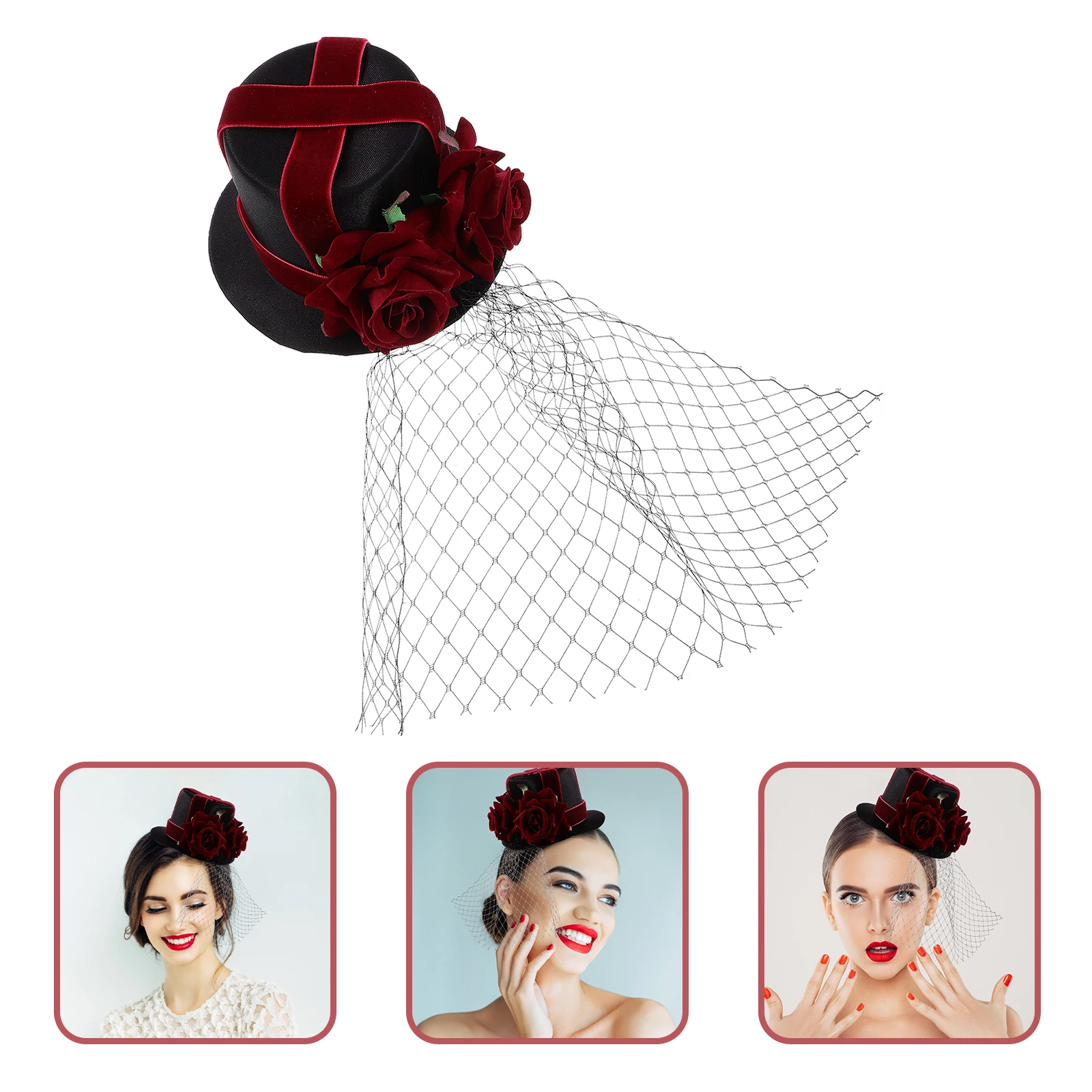

Red Hat Vintage Lightweight Elegant Hair Accessory For Party Celebration Decoration Hairpins Flower Gauze Bobby Pins