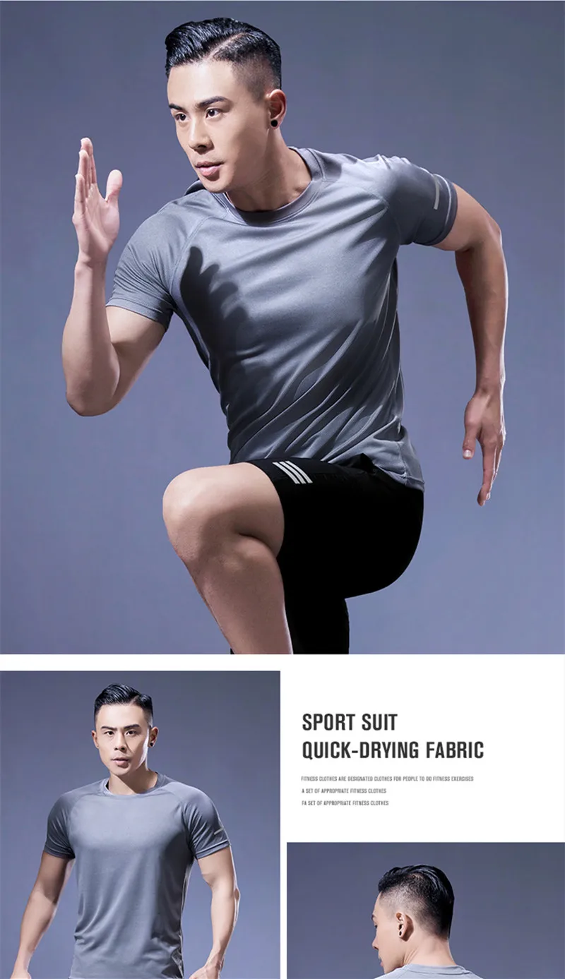 Sport Hemd Männer Fitness Strumpfhosen Quick Dry Lauf T-shirt Sportlich Tragen Gym Kleidung Sportswear T-Shirts Camiseta Laufende Hombre – Detail 13
