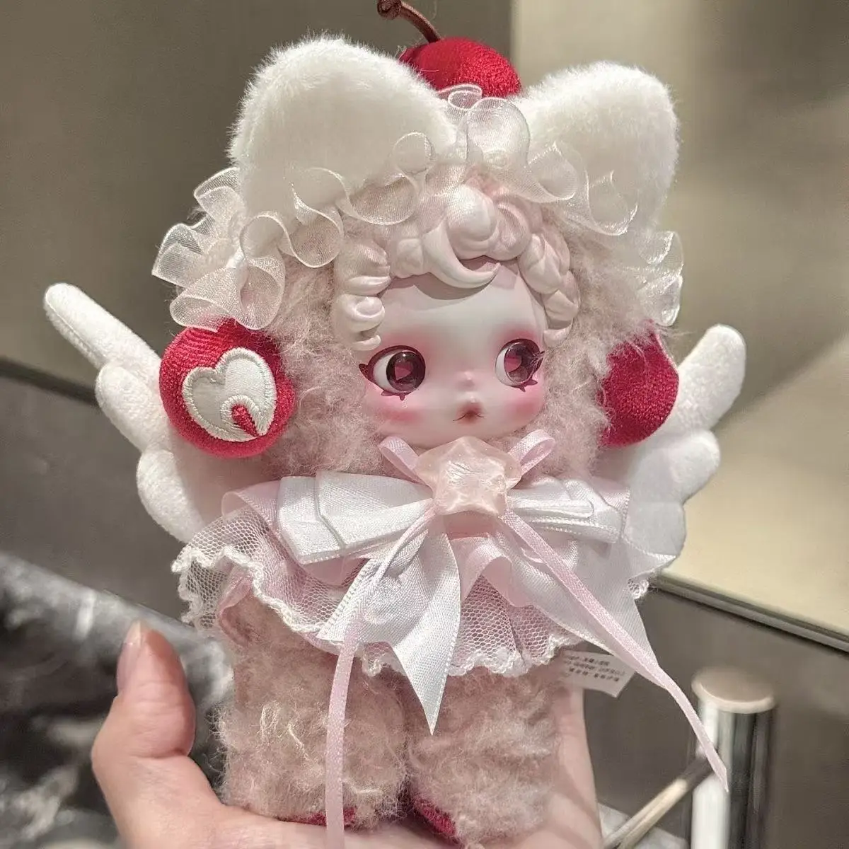 Conjunto de roupas para bonecas anjo, com laço de renda substituível, asas e vestido de alta estética, adequado para bonecas de 10cm.