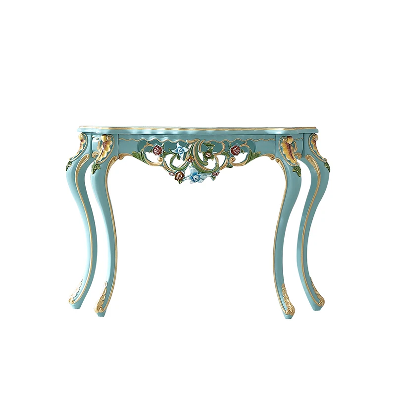 

Living Room Blue Solid Wood Entrance Console Table Antique Royal Wood Entrance Console Table