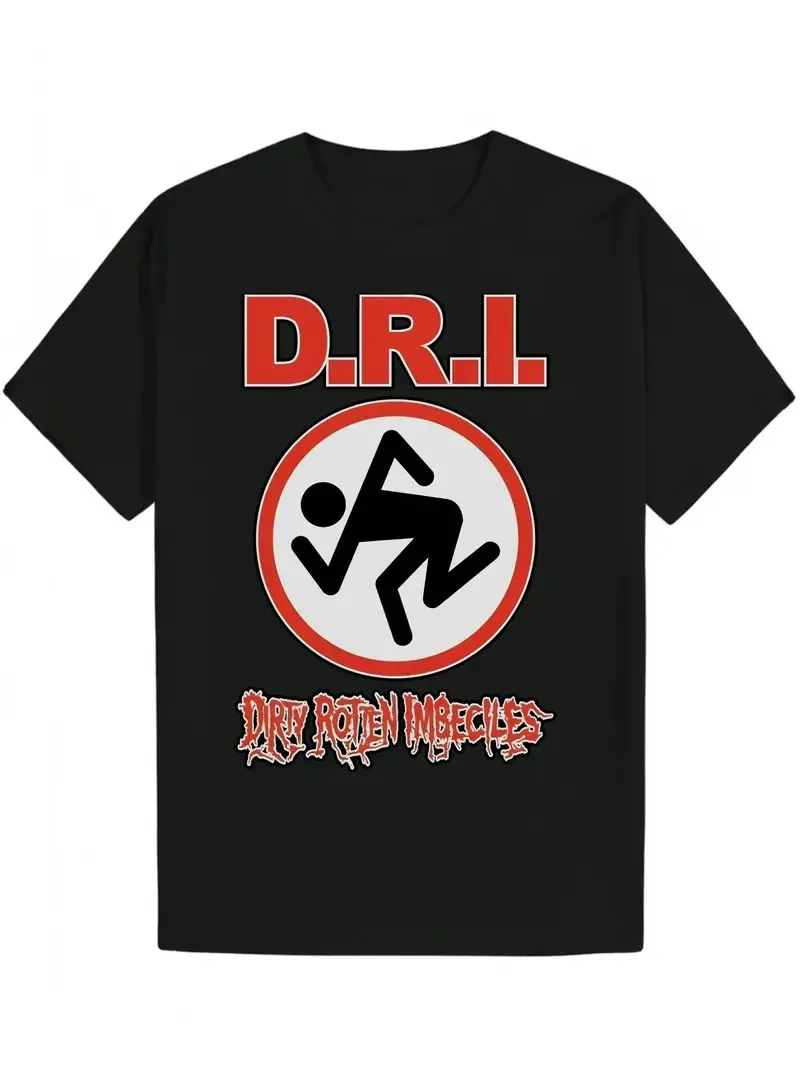 

Black Polyester Casual T-Shirt | Men's Round Neck Tee with 'DRI' Graphic Design,