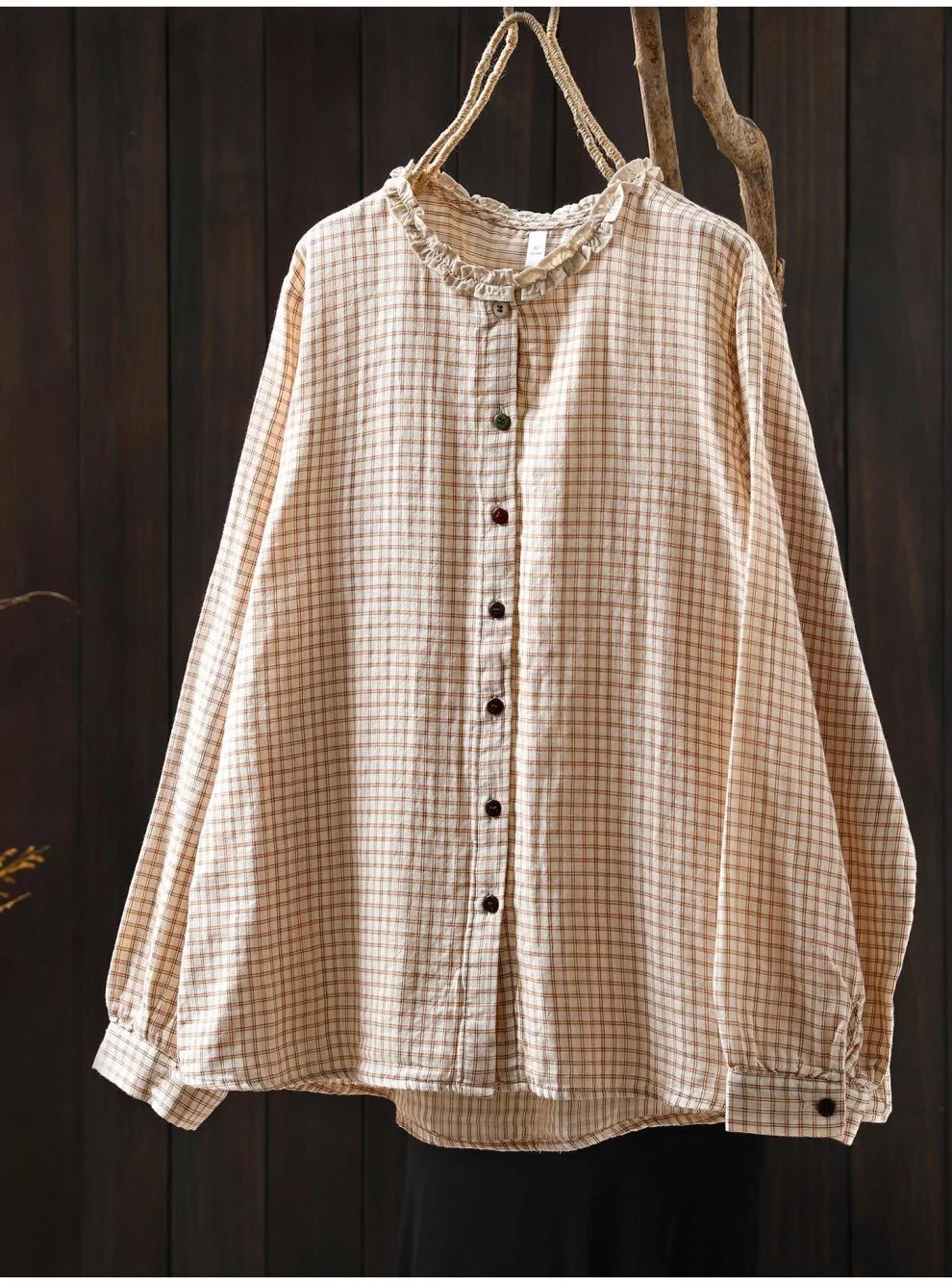 ملابس الخريف العتيقة 100% غزل القطن الكاكي الأخضر الأزرق متقلب قمصان طويلة الأكمام البلوزات ملابس موري كي