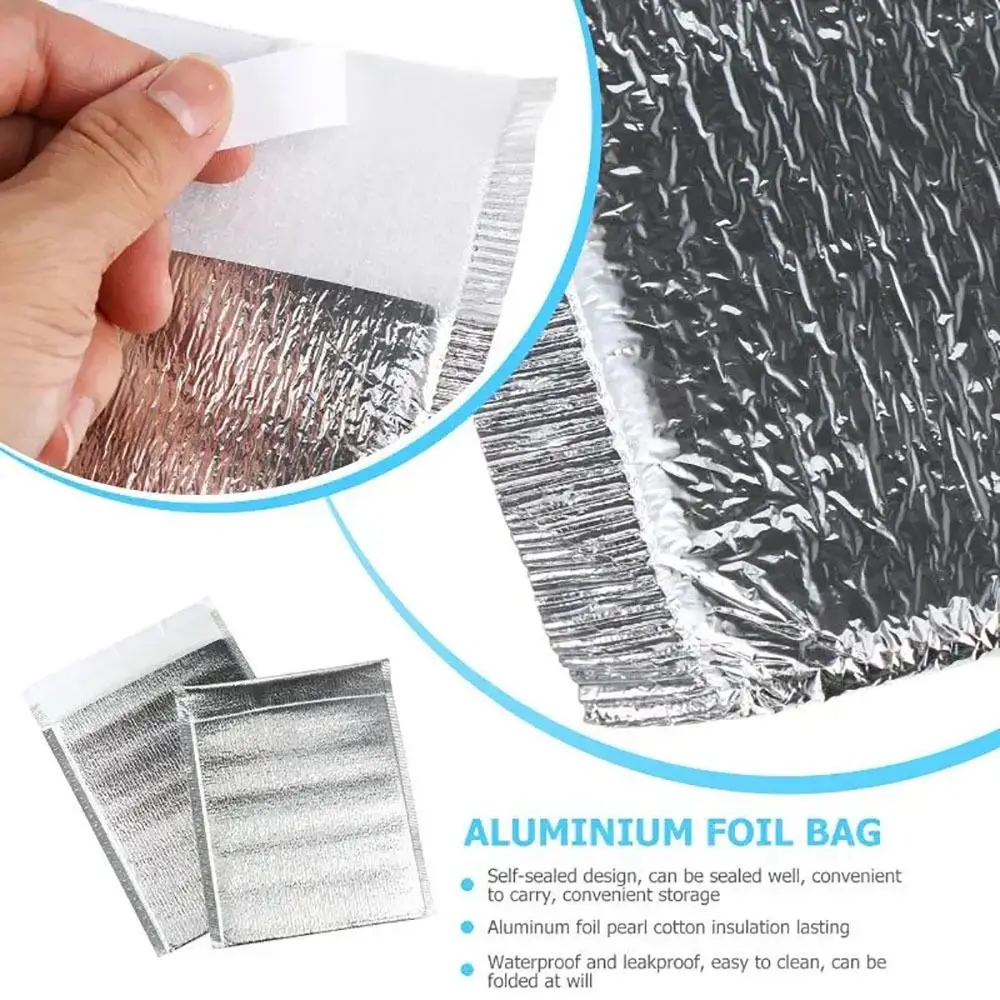 50 Stück/Packung, wärmeisolierende Aluminiumfolienbeutel für Lebensmittel und Getränke, mit Verschluss, geeignet als Transport- und Kühlbeutel. – Detail 3