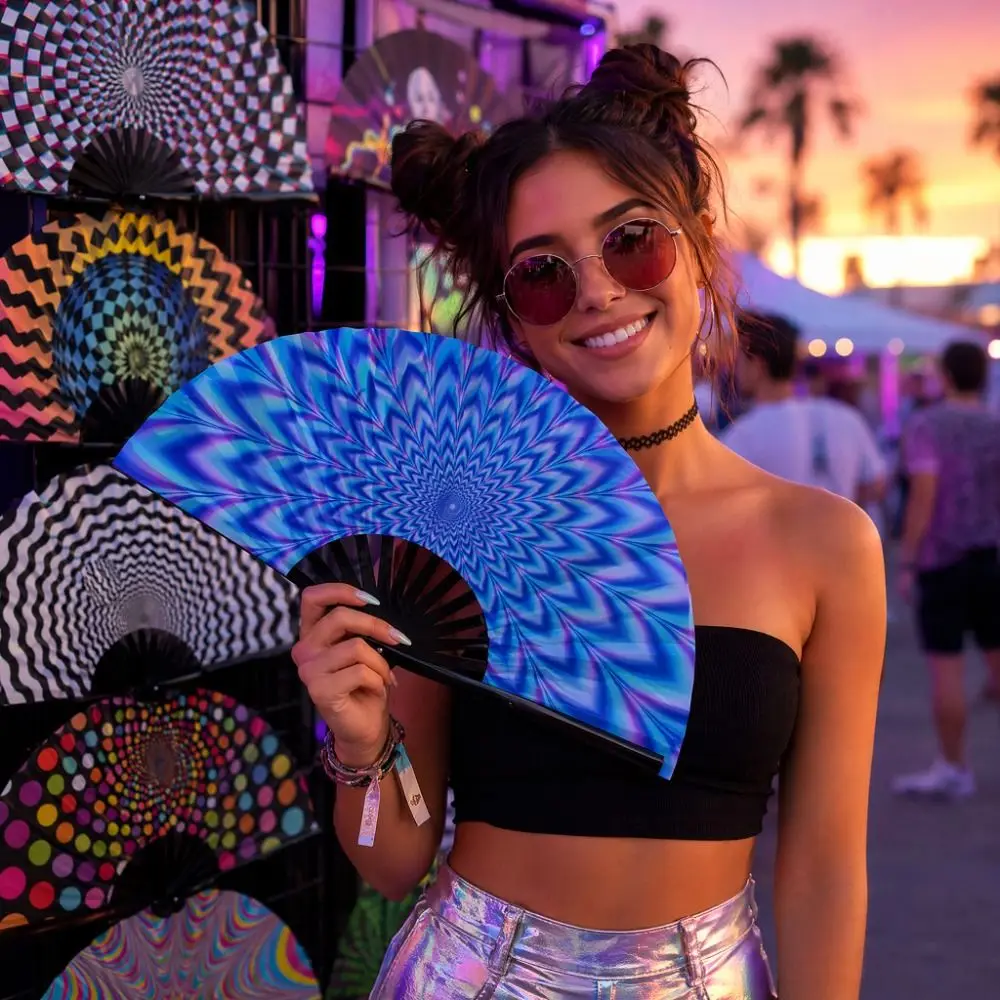 Gift 33 Cm Kung Fu Fan Gradient Colorful Large Folding Hand Fan Reflective Personality Dance Fan Music