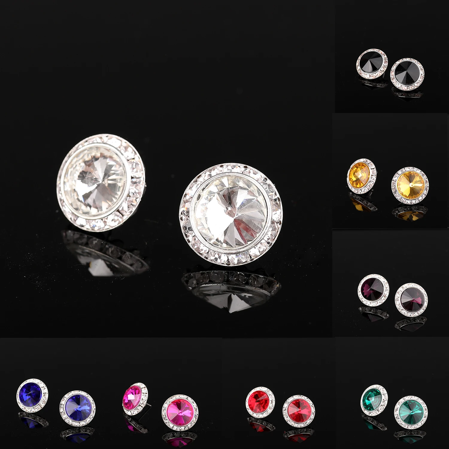 YCDZSWWL Classic Women Crystal Stud Earrings Elegant Ladies Diamante Ear Studs Earclip for Wedding Banquet Dance Party