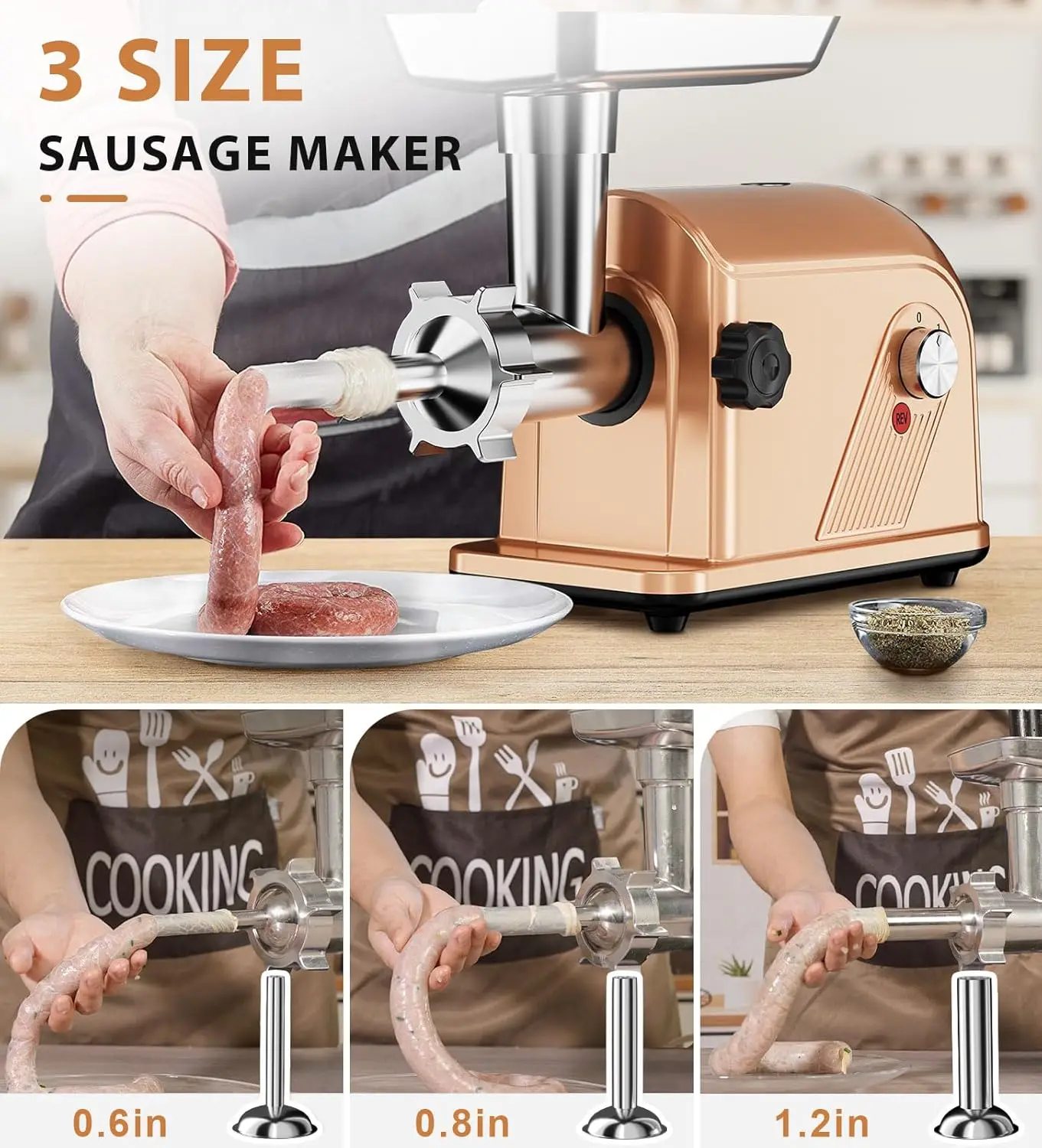 Meat Grinder Sausage Maker Machine Food Grinder with 3 Stainless Steel Sausage Stuffer Tube 3 Grinding Plates Hamburger Press Ku