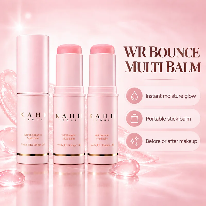 Korean Skin Care Pink Wrinkle Bounce Multi Balm Stick,All-in-One Hydrating Lip Balm,Multi Moisture Balm for Neck and Eye Care