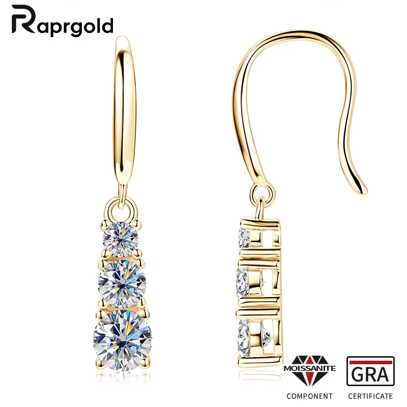 

RAPRGOLD GRA Certified All Moissanite Stud Earring for Women 925 Sterling Silver Piercing Earrings Fine Jewelry Gifts Pendientes