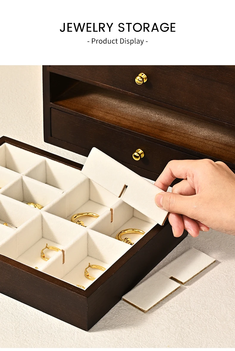 Oirlv Holz-Schmuckbox mit mehreren Schubladen, Schmuck-Organizer für Ringe, Ohrringe, Armbänder, Anhänger, multifunktionale Schmuckaufbewahrungsbox – Detail 7