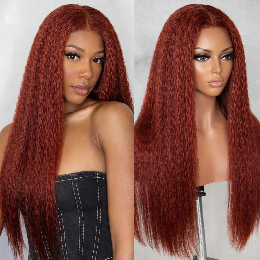 

13x4 Красновато-коричневый странный прямой HD кружевной фронтальный бразильский парик из человеческих волос 200% предварительно сорванный прямой парик яки для женщин