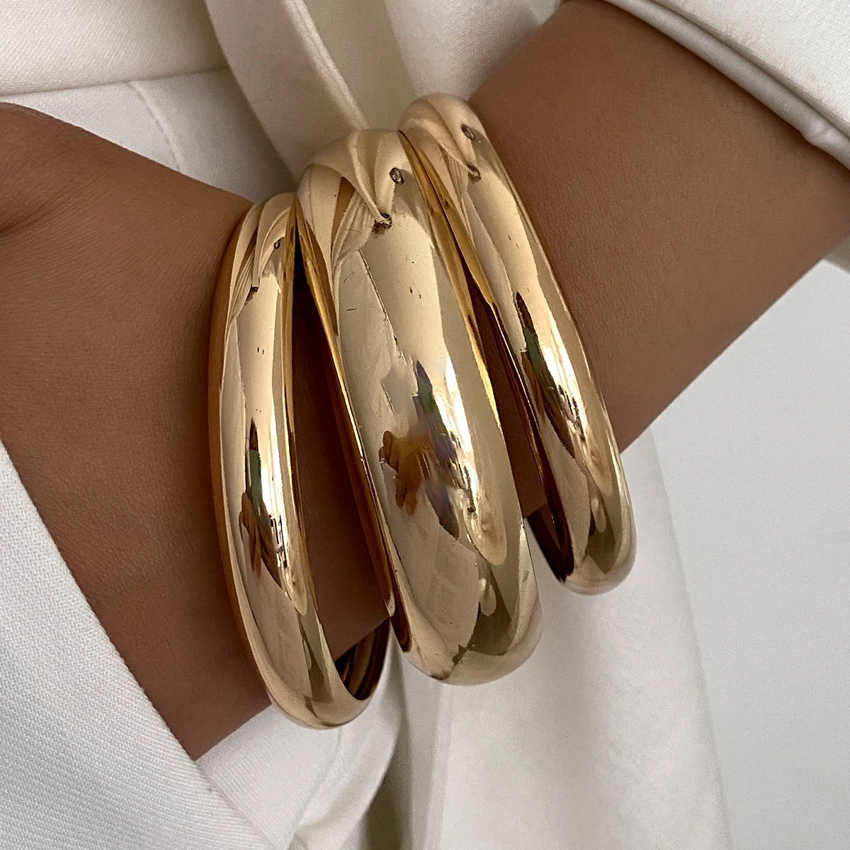    Ingemark 3 Stile Hip Hop Punk Glänzende Metall Stapel Chunky Armreifen für Frauen Trend Vintage Gold Farbe Charm Armband Neue Schmuck