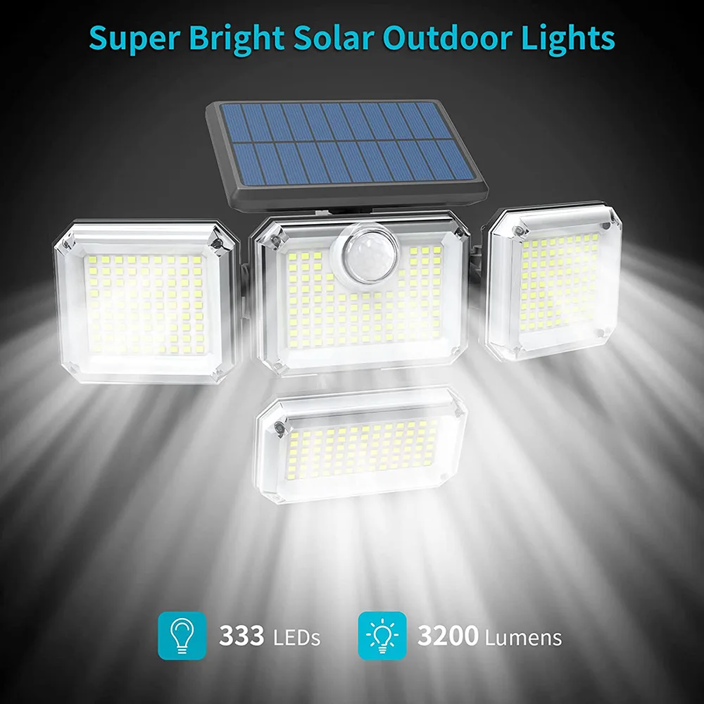 

333 LED Solar Lights Outdoor Motion Sensor Human Induction Adjustable head IP65 Waterproof 3 Working Modes Solar Power Wall Lamp