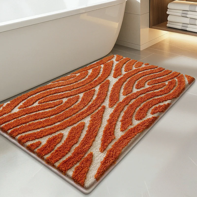 Super Absorbent Geometric Jacquard Bathroom Mat European Quick-Drying Flocking Foot Pad Soft Dirt-Resistant Furry Floor Covering