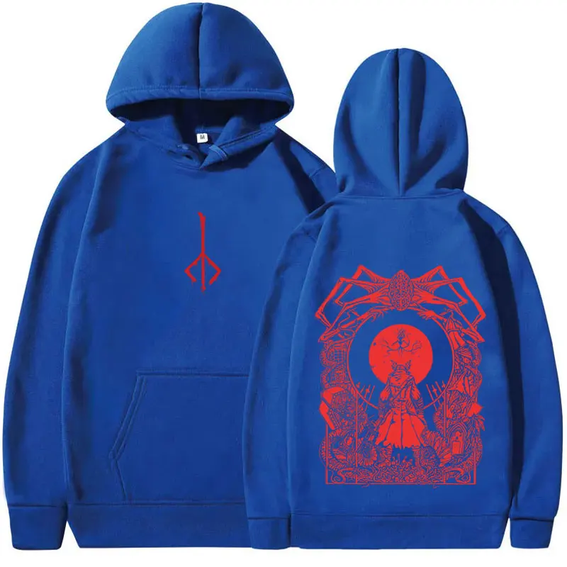 Herren Loose-Fit Streetwear, Bloodborne Game Grafik-Hoodie, Horror Hunter Cosplay Hoodie, Unisex Casual Retro Pullover – Detail 6