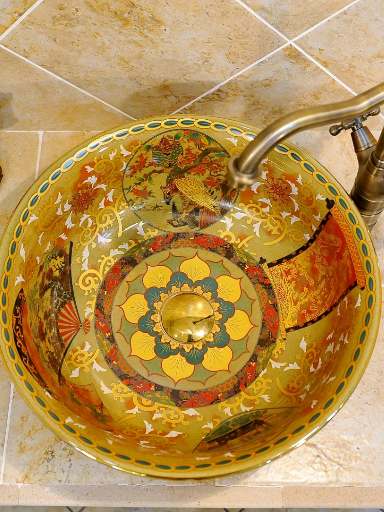 Luxury Retro European Style Ceramic Porcelain Countertop Wash Basin Bathroom Vessel Sink Vanity Bowl