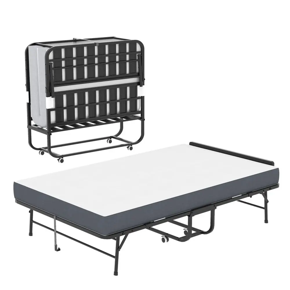 

Roll Away Bed, Folding Bed with Mattress and Adjustable Headboard, 600lbs HeavyDuty Portable Guest Bed Thicken Frame and Foam M