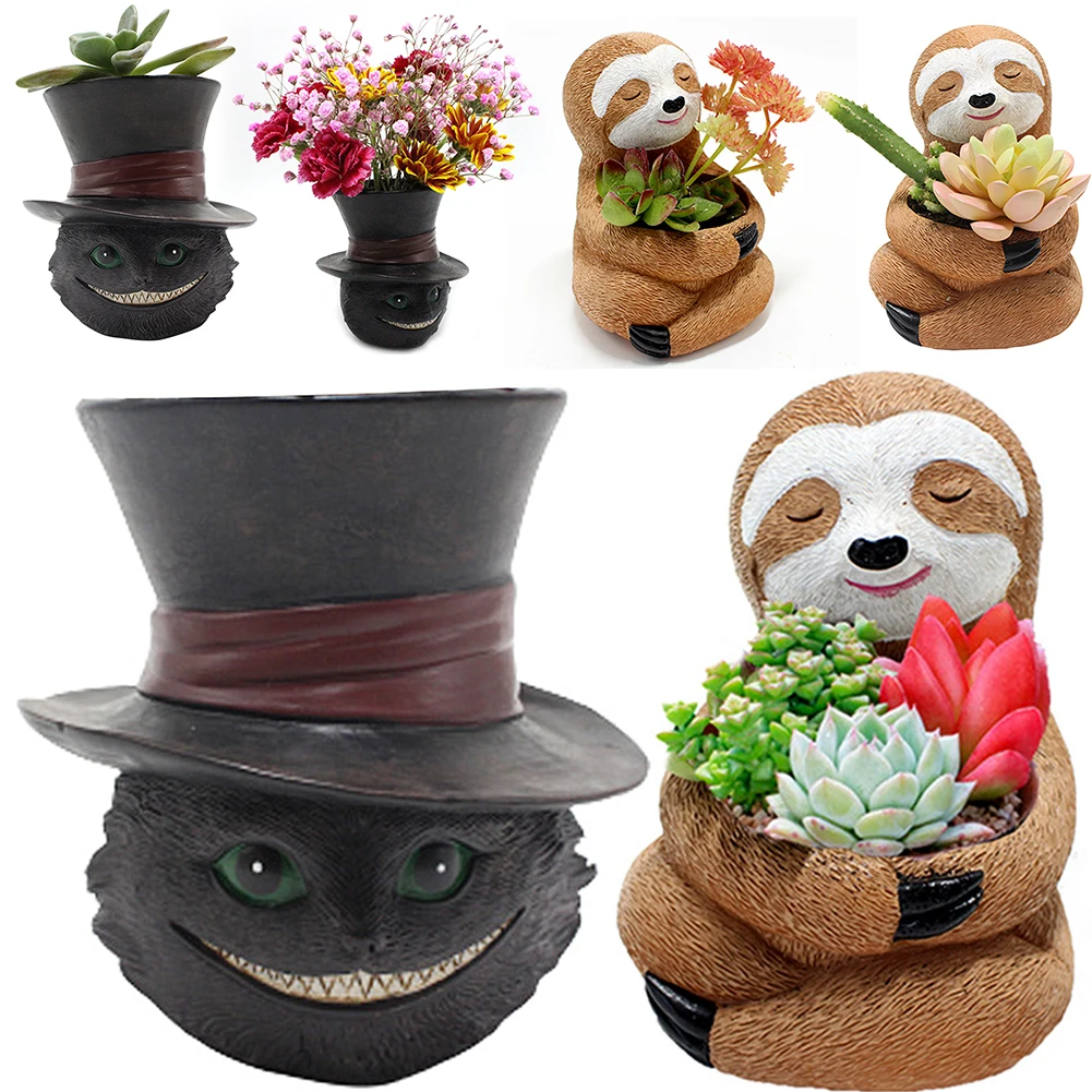 Succulent Planter Black Cat Plant Pot Best Gifts for Family Friends Cute Resin Planter Xmas Gift for Indoor Outdoor