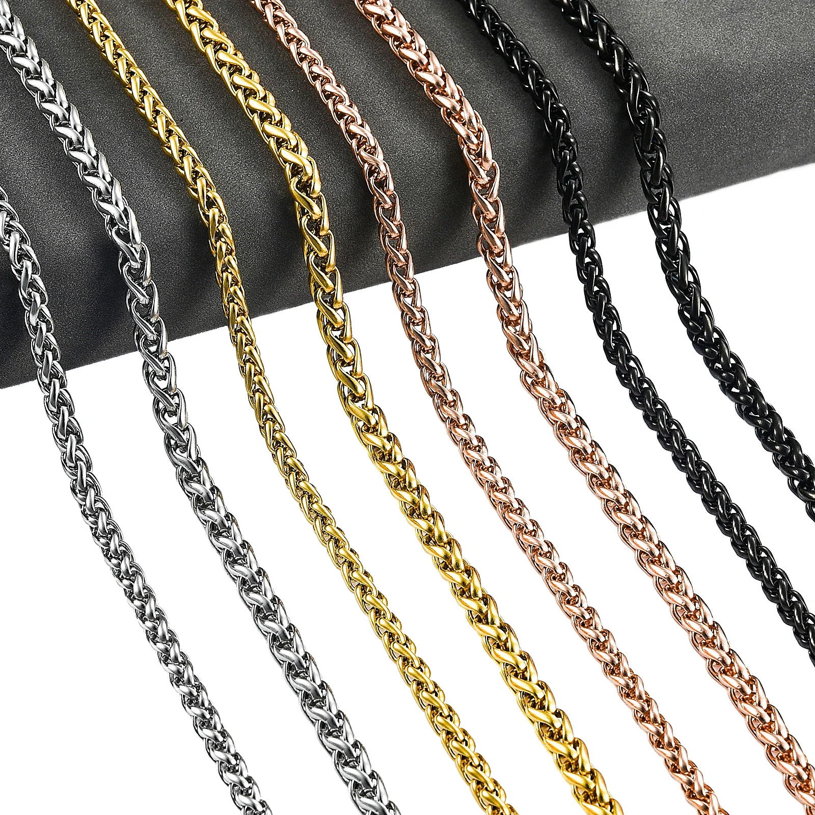 Men's Women's Stainless Steel Braided Wheat Chain Necklace Choker Jewelry Accessories on Neck for DIY Pendant Christmas Gifts