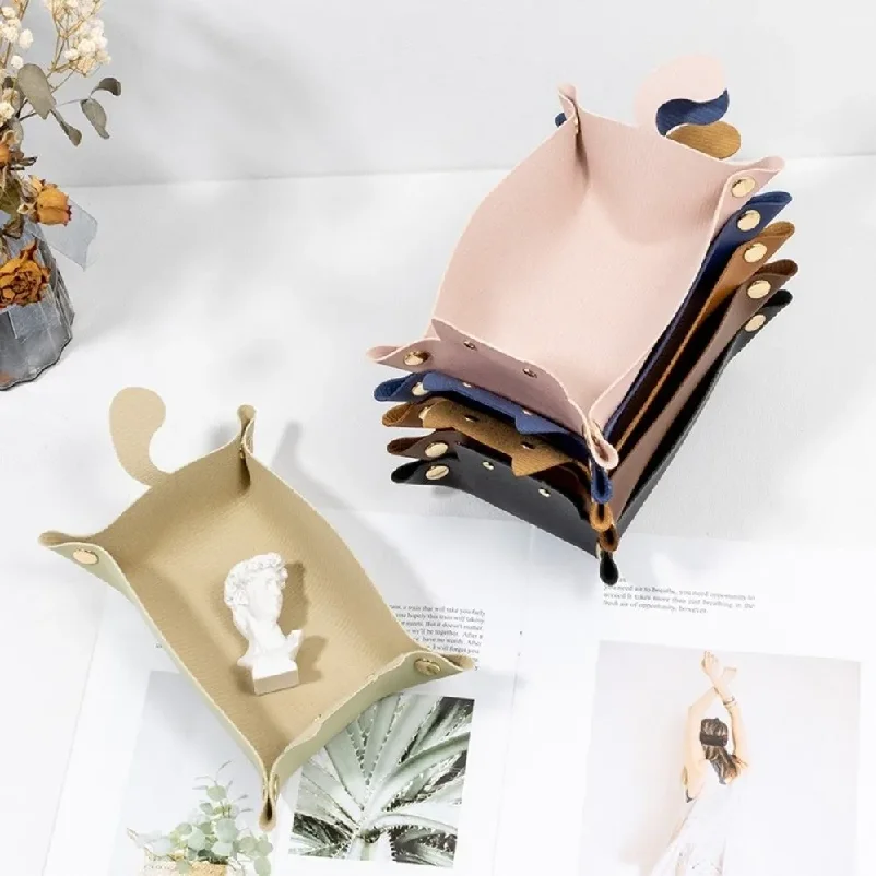 PU Leather Hexagonal Dice Tray Folding Function Game Accessories Key Storage Tray Cute Cat Shape Dice Storage Tray