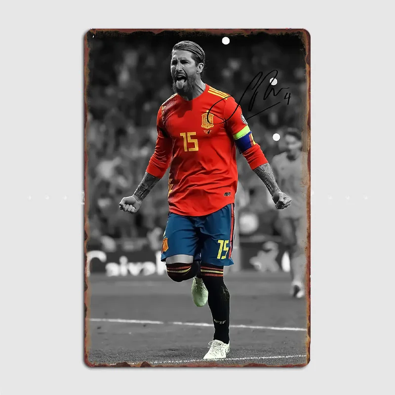 Sergio Ramos Football Player Poster Metal Sign Mural Plates Club Tin Home Decor Room Decoration Wall