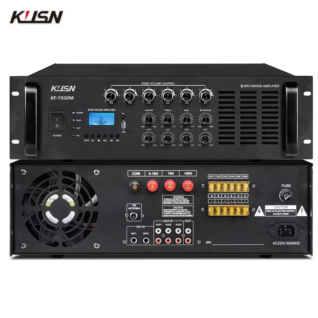 

1500W Mixer Amplifier Professional Power 6 Zone 5 Channel Karaoke Amplifier Sound PA System With FM Bluetooth Usb For Church