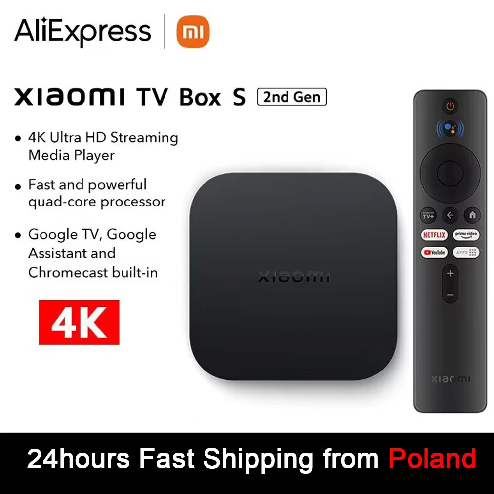 Xiaomi Mi TV Box S 2nd Gen 4K Ultra HD 2G8G WiFi BT5.2 Google TV Cast Netflix Smart TV Box S Media Player Global Version From PL