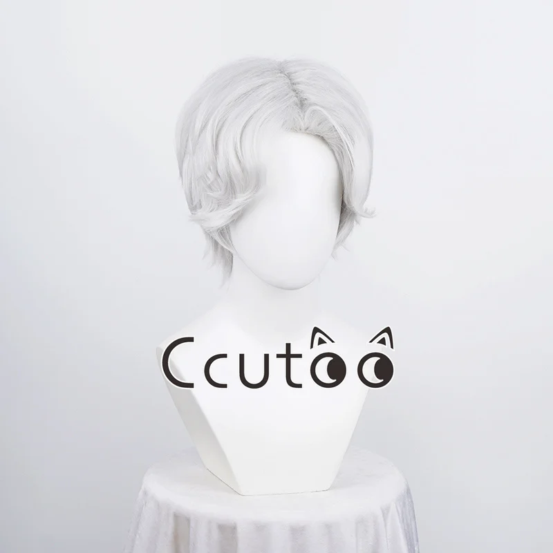 

Короткий прямой синтетический мужской серебряный парик, средняя часть, пушистый аниме-игровой пепельный термостойкий парик для повседневной вечеринки