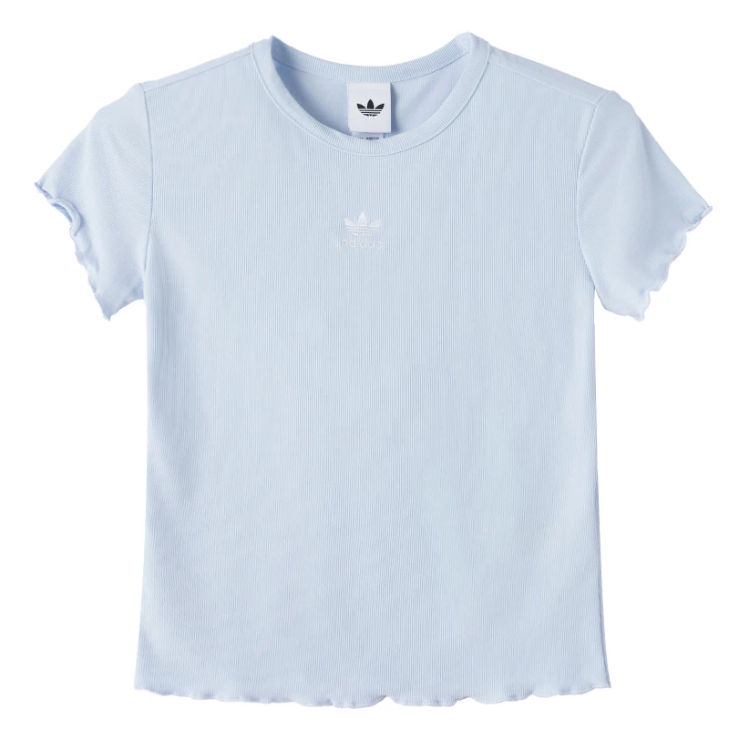 

Женская футболка Adidas (Адидас) Trefoil с вышитыми волнистыми краями, приталенного кроя, укороченная, модная, повседневная, дышащая, с коротким рукавом, Ke1108