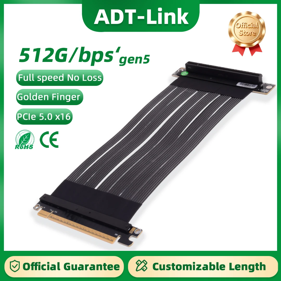 ADT-Link K33UL-BK PCIE 5.0 x16 Riser Cable 512Gbps GPU Extension Riser Cable for PC Cases Servers ITX Builds Computer RTX 5090