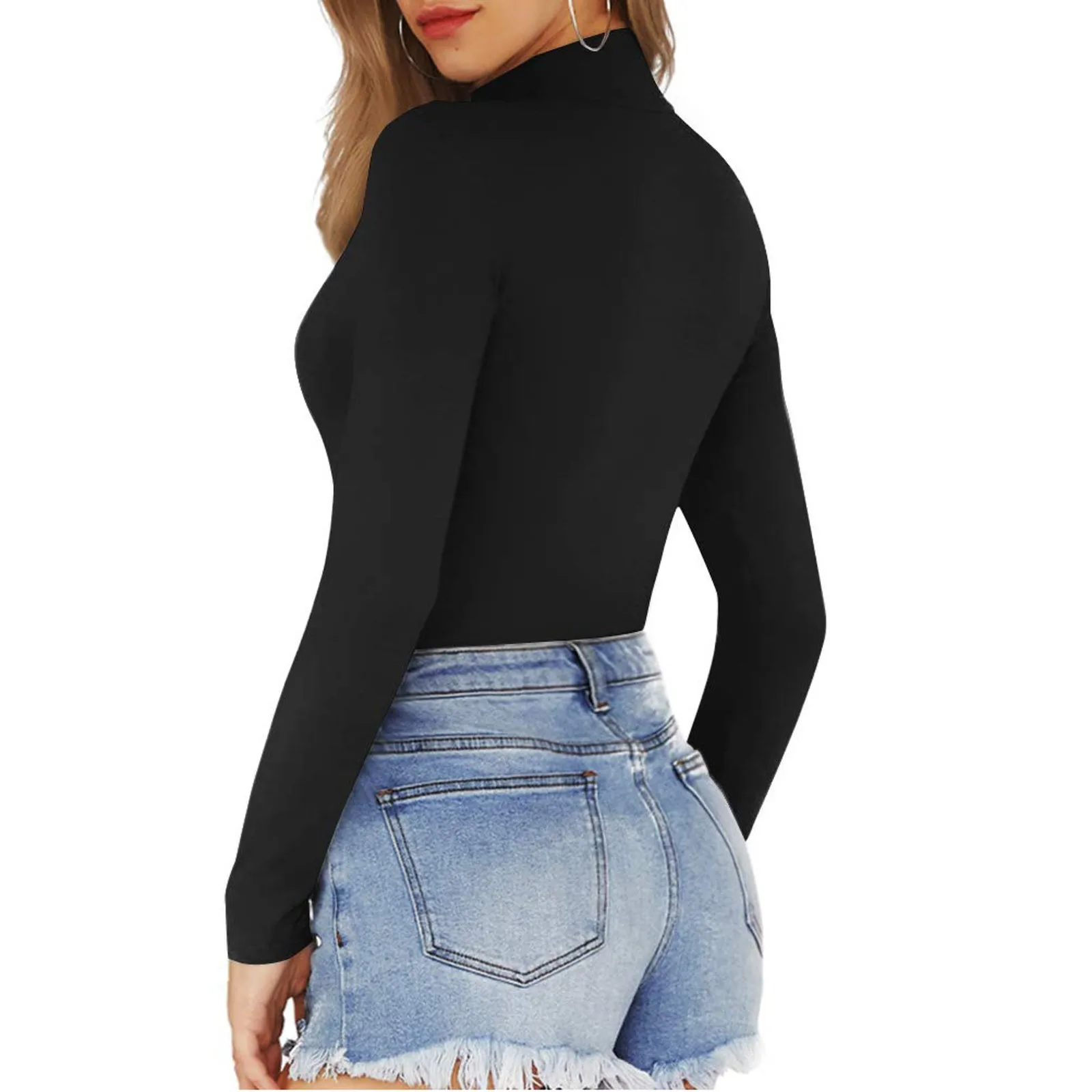 Frauen Mock Neck Druck Mode Overall Top Langarm Slim Fit Sexy Body 2024 Herbst Neue Mode Lässig Overall