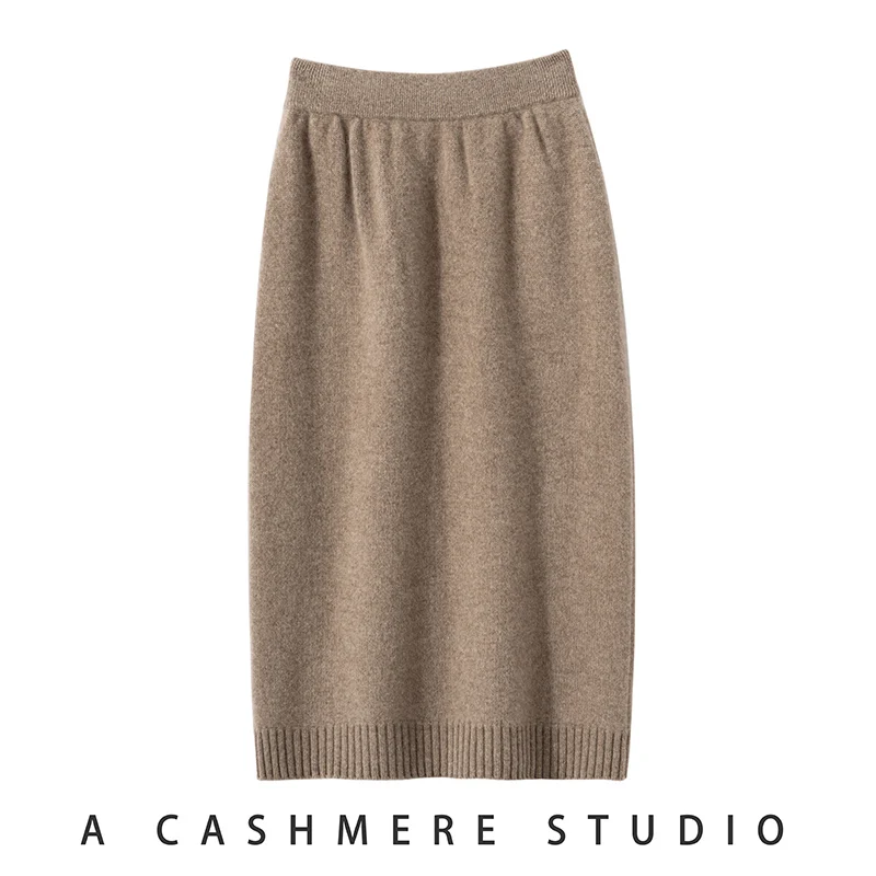 Autumn Winter New 100% Cashmere Skirt Women\'s High Waist Skirt Female Fashion Solid Color A Word Knitted Skirts Girl Clothes