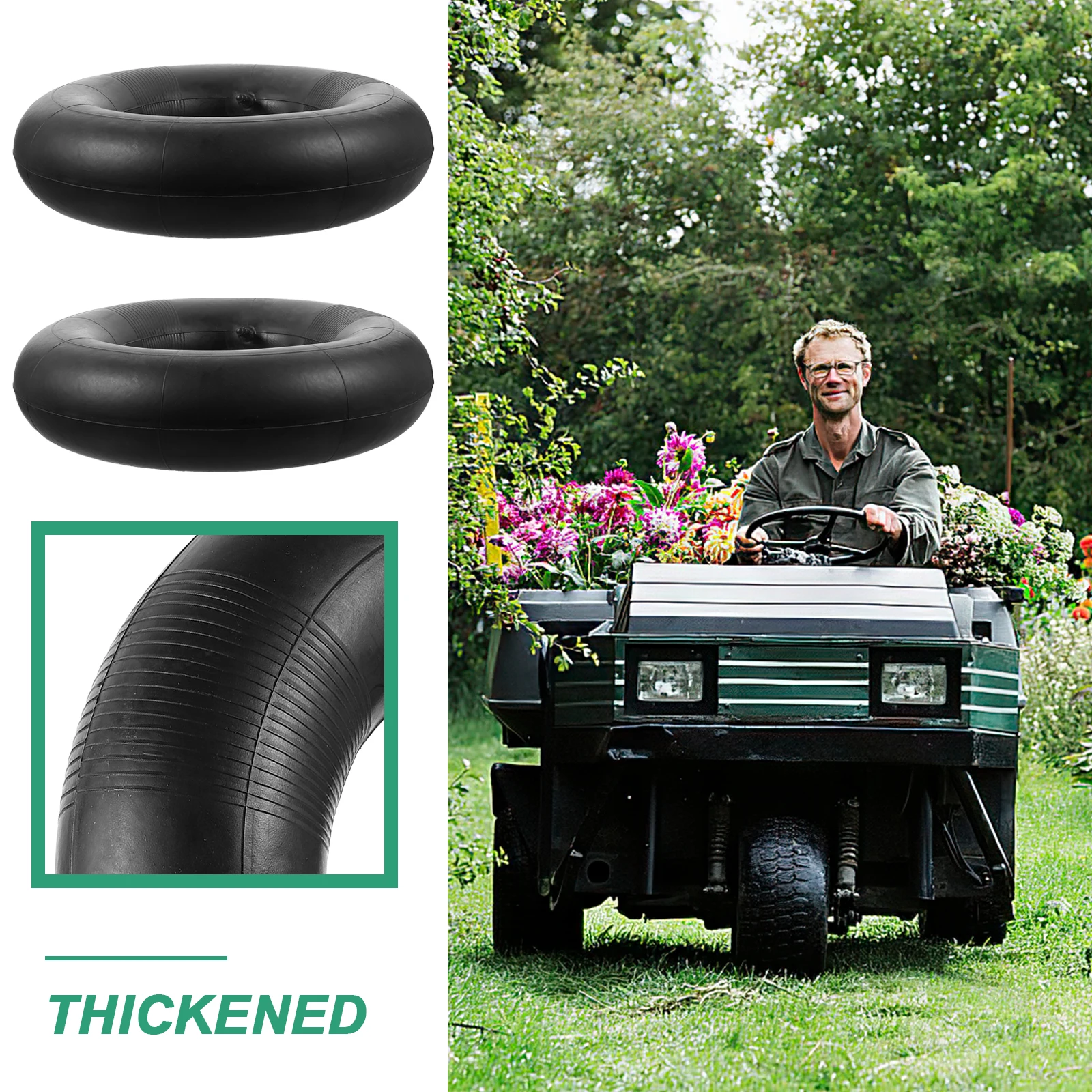 2 pcs Lawn Mower Inner Tubes 16x6.50-8 Thick Rubber Shock Absorption Compatible Tires Easy Install Tools Accessories