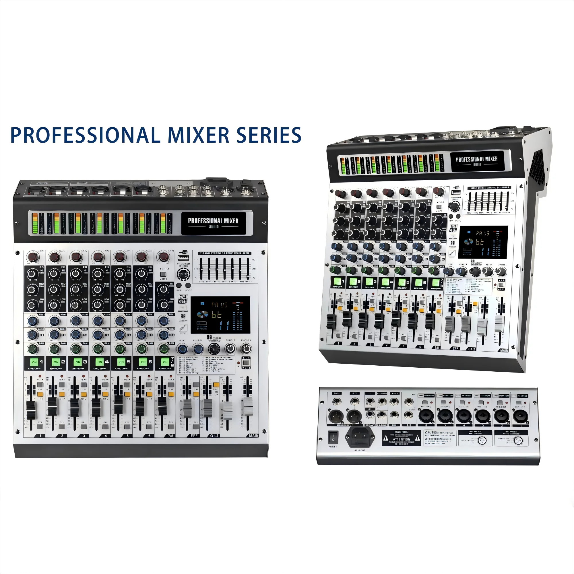 Novo mixer de áudio profissional digital com interface de 8 canais e 99 efeitos com 2 marisuais com USB + 48V Phantom Power