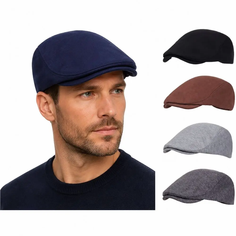 Literary Breathable Men's Beret Hat Solid color Flat Gorras Forward Cap Retro Forward Hat Outdoor