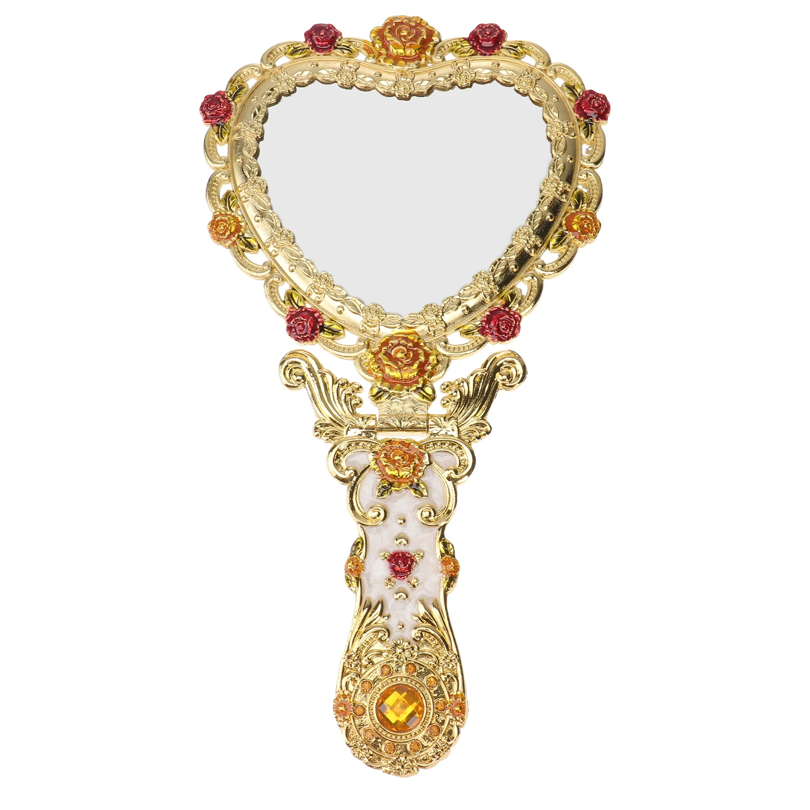 1 قطعة مرآة ماكياج يدوية عتيقة على طراز القصر الأوروبي مرآة رائعة على شكل قلب أداة تجميل مزخرفة متينة