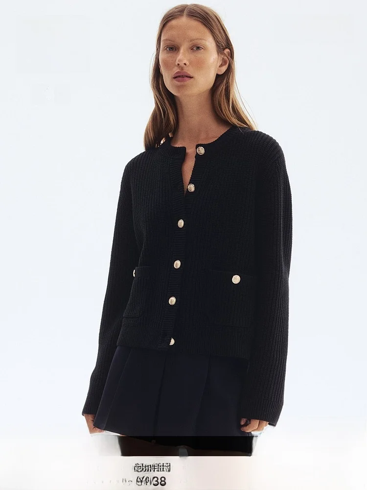 

H & M женский вязаный кардиган Long Sve round Ne Casual College Sle 2022, осенний новый милый свободный крой из смеси хлопка