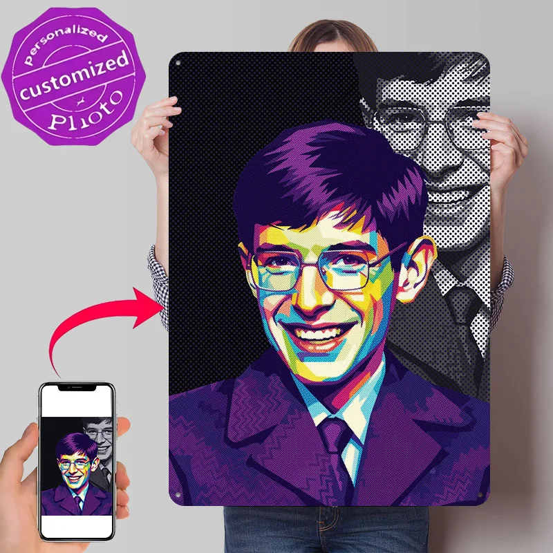 Stephen Hawking Pop Art Portrait Metal Poster Perfect Gift for Fans Lovers Personalized Wall Art Metal Sign for Home Decor Items